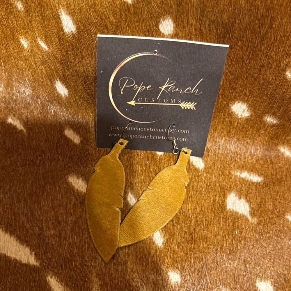 Pope Ranch Tan Leather Feather Earrings